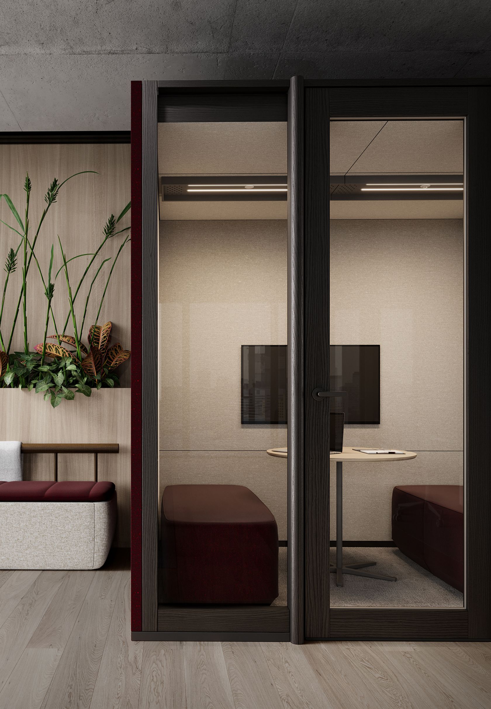 door, indoors, interior design, folding door, sliding door, desk, furniture, table