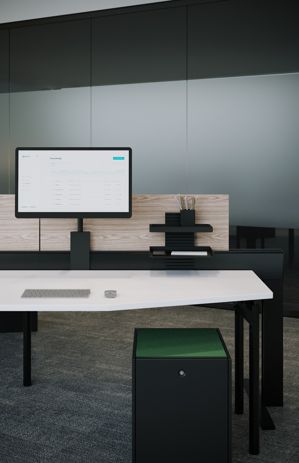 furniture, table, desk, computer hardware, electronics, hardware, monitor, screen, computer, computer keyboard