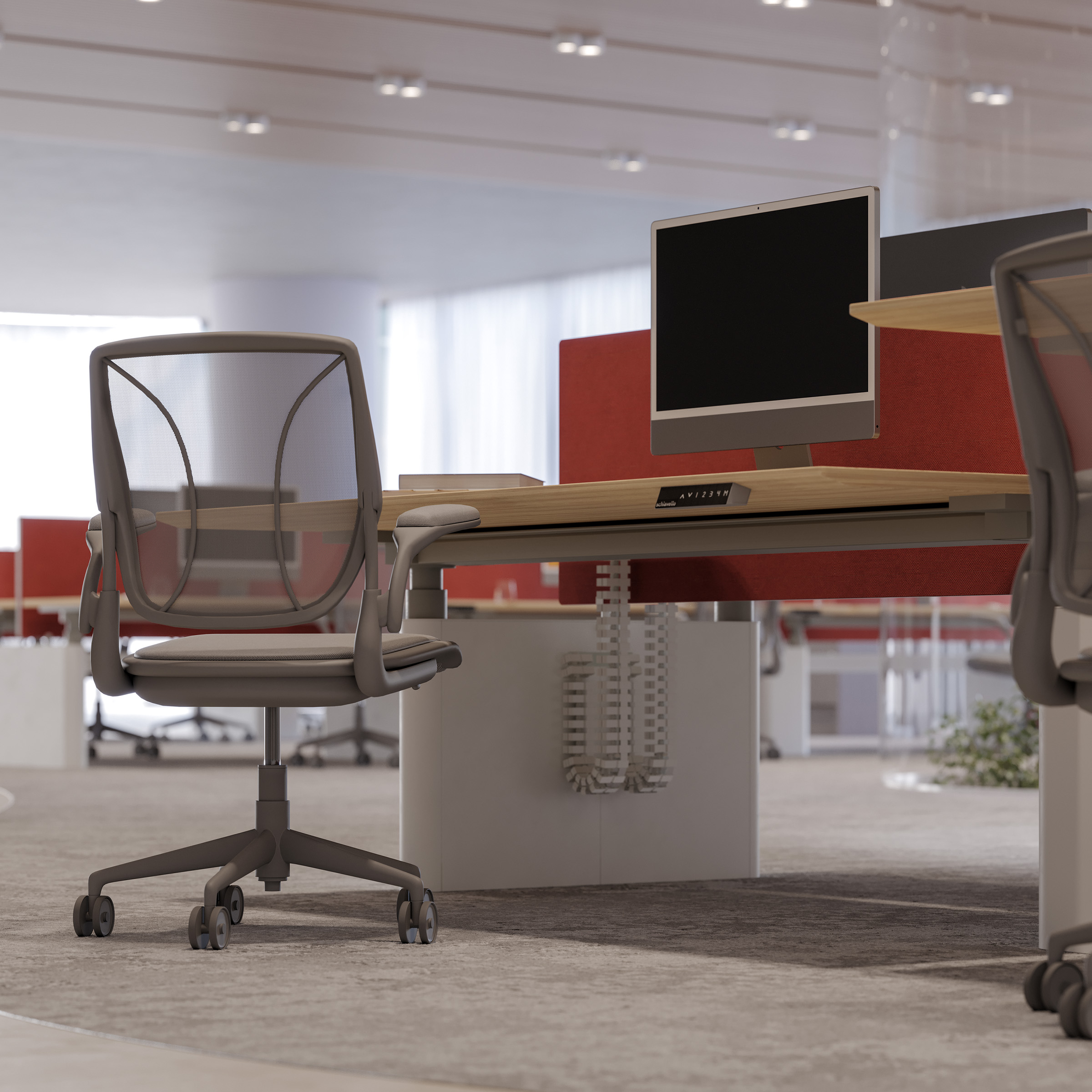 furniture, indoors, chair, table, hardware, monitor, screen, desk, office, office chair